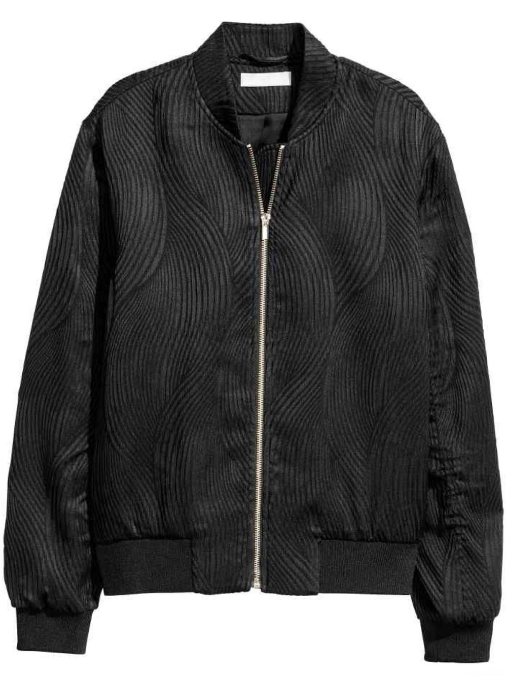 Ladies H&M Black Quilted-Texture Bomber Jacket